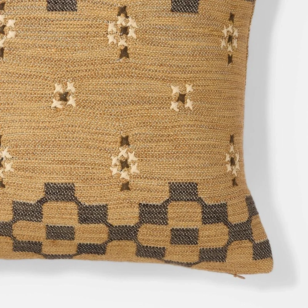 Woven Cross Stitching Lumbar Throw Pillow Brown/Cream - Threshold Studio McGee